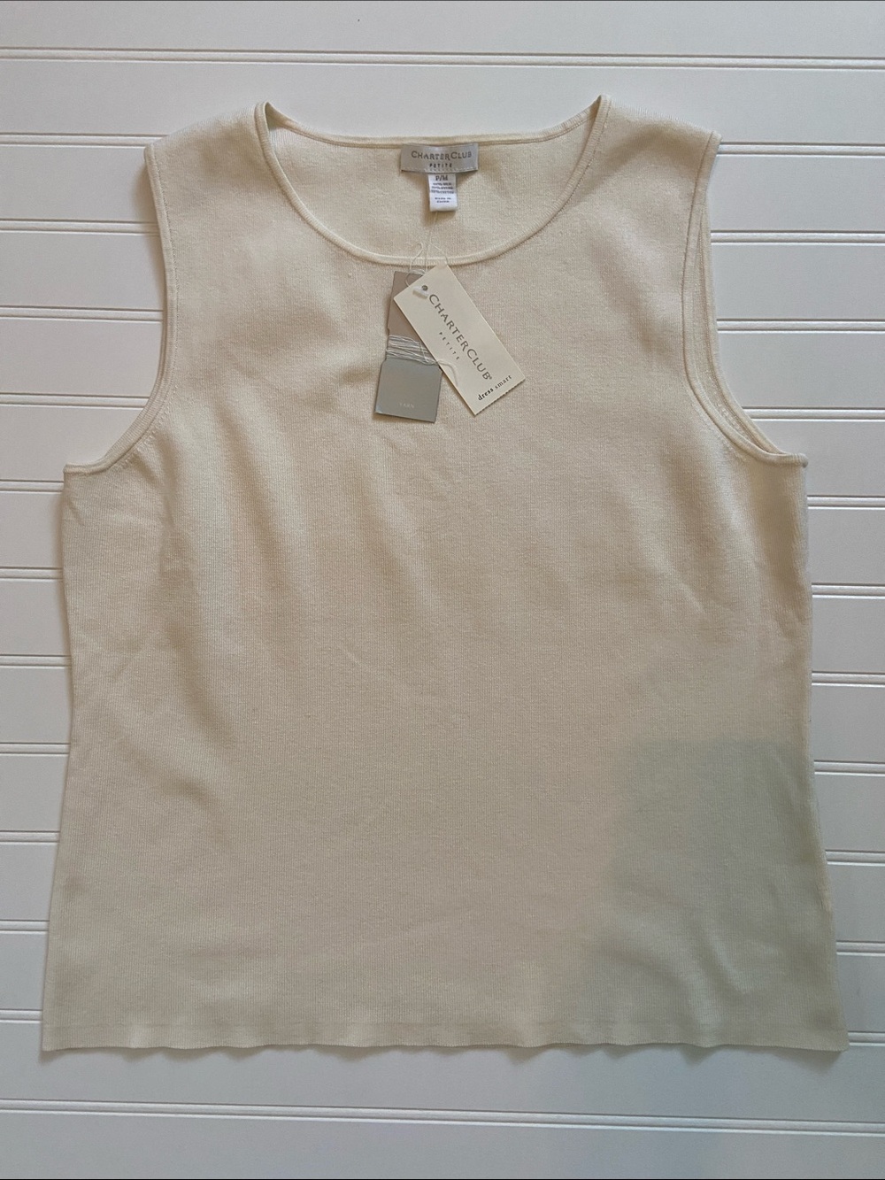 Charter Club Sleeveless Sweater Knit Shell Cream (Eggshell) Womans Petite M